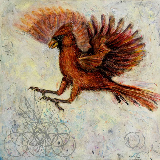 <em>Cardinal (Energy and Matter)</em>, 2010, Mixed Media/Clayboard, 12 x 12"