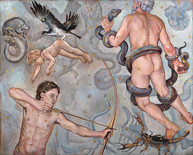 <em>Saggitarius (Ages of Man)</em>, 2008, Oil + Gold Leaf/Panel, 48 x 60"